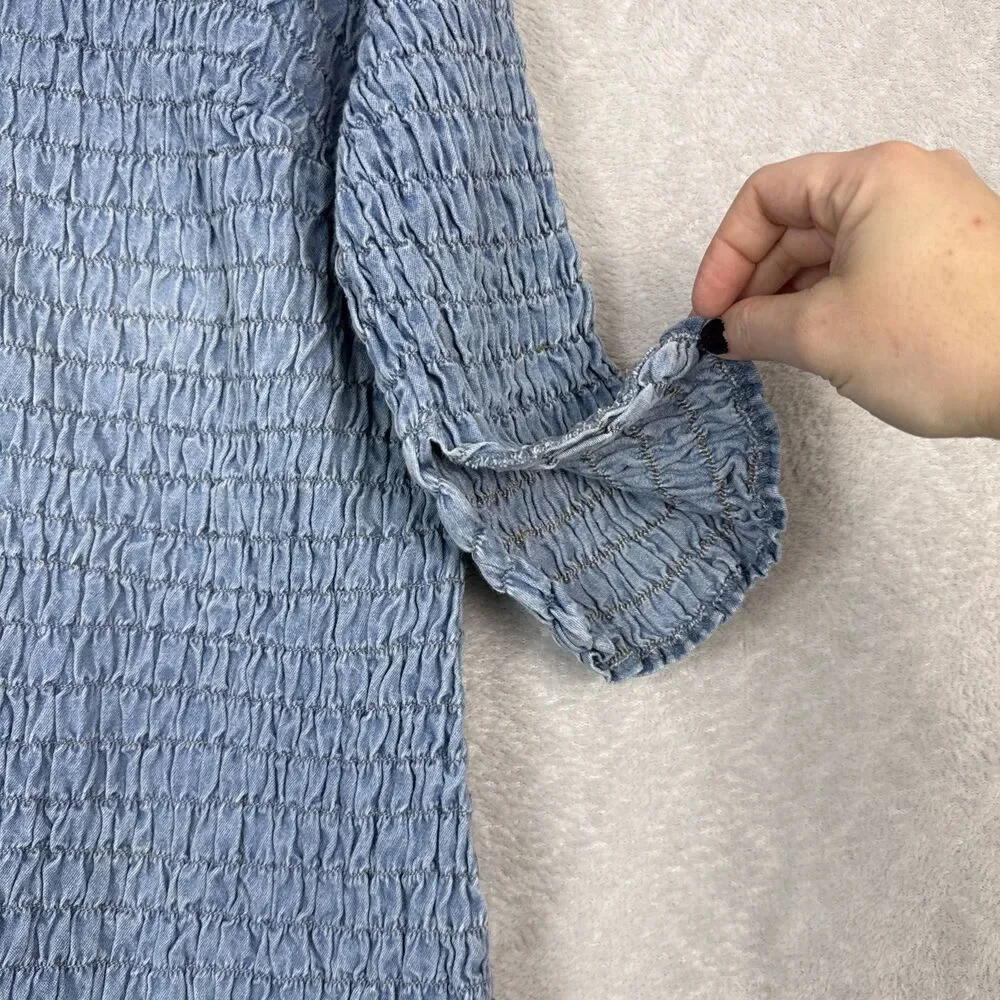 Vtg Fashion Bug Denim Top Women 18/20 Blue Jean Lace Up Boho Renaissance Prairie
